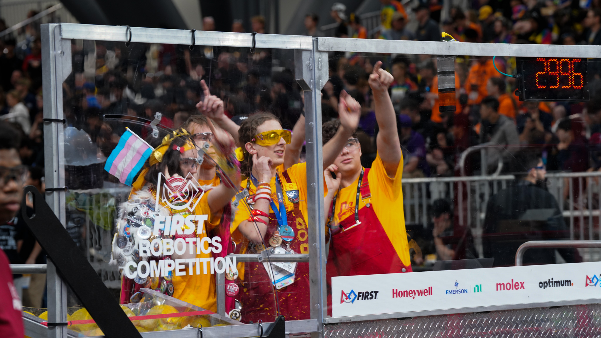 Drive team posing before a match at the 2026 FIRST Championship Event.